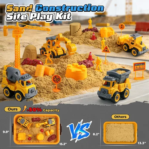 Vista 5 de OENUX Juego de construcción de arena, kit de castillo de construcción de playa con arena de juego de 2.2 libras, 4 camiones de construcción