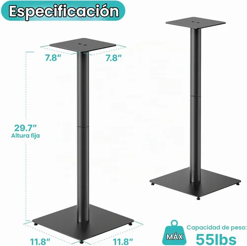 Vista 8 de Par de soportes para altavoces, altura fija de 30 pulgadas, capacidad de peso de 55 libras, base de 11.8 pulgadas, gestión de cables, soporte
