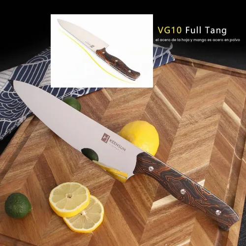 Vista 4 de KEENSUN Cuchillo de chef – Cuchillo de cocina profesional de 8 pulgadas resistente a la corrosión VG10 de acero inoxidable ultra afilado, mango G10