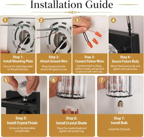 Vista 3 de Lxybcce Moderna lámpara de tocador de baño de cristal, 14 pulgadas, 2 luces, accesorios de luz negra sobre el espejo, fácil instalación e