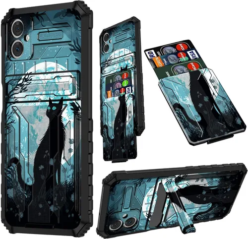Vista 56 de Funda para Samsung A13 5G, Galaxy A13 5G con tarjetero desmontable atril resistente a prueba de golpes funda protectora para Samsung Galaxy A13 Gato