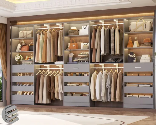 Vista 10 de Aheaplus Sistema de Armario con 8 Cajones de Madera, Sistema Organizador de Armario de Madera con Torre, Organizador de Vestidor Perchero de Armario