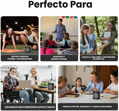 Vista 8 de WinBridge Amplificador de voz portátil con sistema PA de 30 W con micrófonos inalámbricos duales