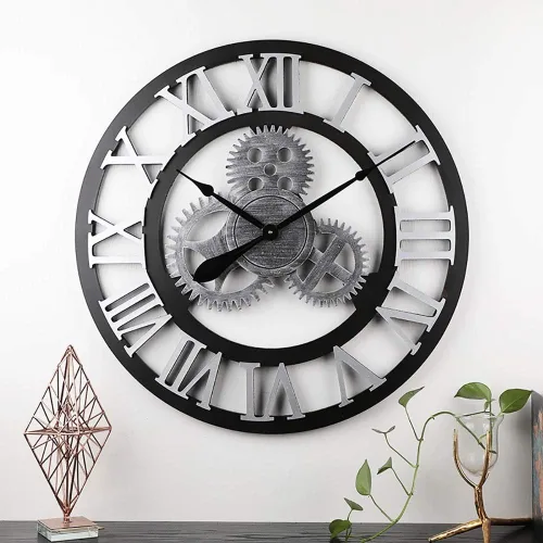 Vista 3 de Reloj de pared con engranaje retro estilo industrial sala de estar dormitorio creativo hogar 3D hecho a mano reloj de pared decorativo reloj/reloj