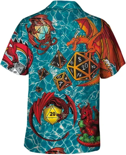 Vista 3 de Camisa de playa Aloha de manga corta con diseño de dragón de mazmorra y estampado floral para verano