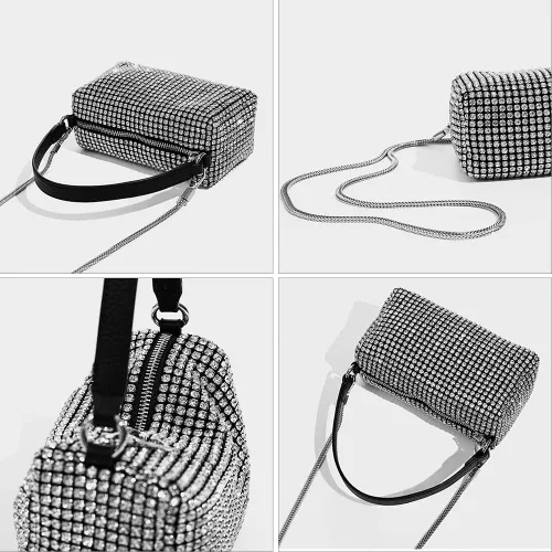 Vista 7 de JBB Rhinestone Clutch Purses For Women Glitter Purse Bling Evening Handbags Chain Strap Mini Party Bag Small