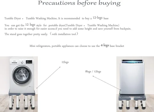 Vista 4 de Base ajustable multifuncional para lavadora Soporte de secadora Antivibración ajustable de 17.7 a 27.5 pulgadas, bandejas de piso para refrigerador