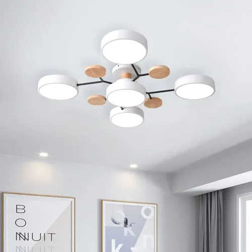 Vista 15 de Lámpara de techo LED moderna, lámpara LED regulable de 55 W, lámpara de techo moderna de montaje empotrado, lámpara de techo de madera para sala