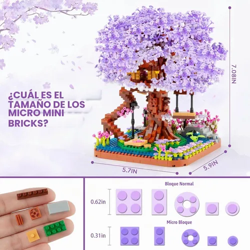 Vista 2 de HIGH GODO - Set de construcción micro de árbol bonsái de flor de cerezo, modelos de casa de árbol sakura japonés, kit de construcción