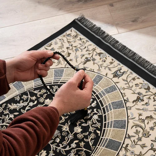 Vista 5 de Alfombra de oración musulmana con cuentas de oración islámica, alfombrilla de oración de viaje, regalos islámicos para mujeres, oración portátil