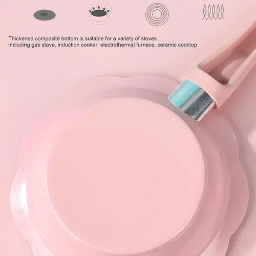 Vista 7 de Alvinlite Sartén antiadherente, mini sartén rosa para leche para bebés, juego de utensilios de cocina multifunción con tapa transparente para cocina