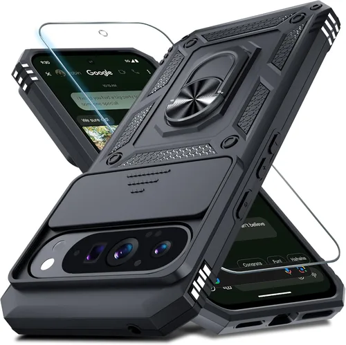 Vista 47 de Janmitta - Funda compatible con Google Pixel 9 Pro XL con cubierta deslizante para lente de cámara incorporada + protector de pantalla + soporte