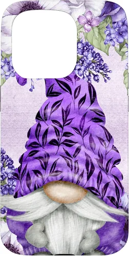 Vista 14 de Funda estética para iPhone 16 con diseño de anémonas de gnomo morado y lavanda