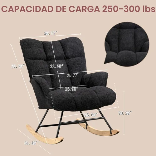 Vista 2 de Mecedora para guardería, silla deslizante para interiores, cómodas sillas de lactancia compactas para espacios pequeños, sala de estar, aula Negro