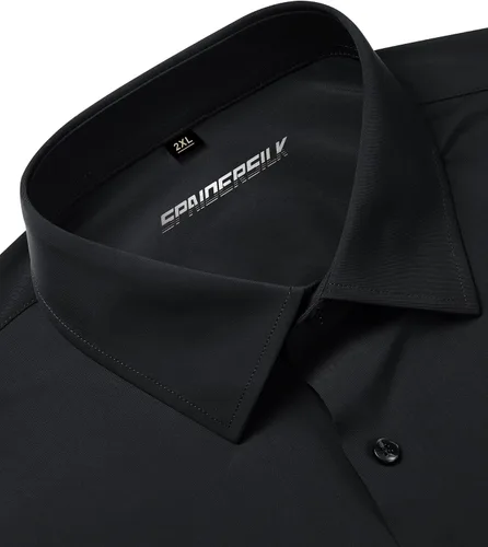 Vista 4 de Lion Nardo Camisas de vestir elásticas para hombre, de manga larga, ajuste musculoso, camisas de vestir para hombre, ajuste delgado, camisas