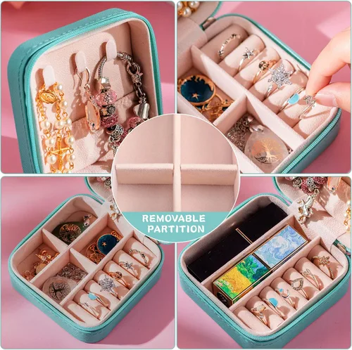Vista 3 de Joyero pequeño de 12 piezas, mini joyero de viaje, regalo de dama de honor, joyería de piel sintética, organizador de viaje, pequeño joyero, mini