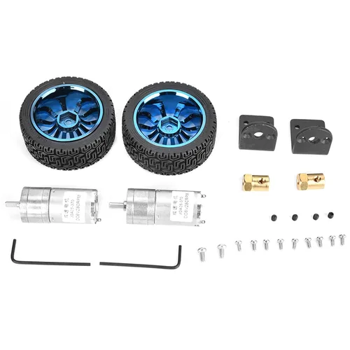 Vista 2 de Kit de rueda de motor de engranaje de codificador de 2.559 in, DC 6V 280RPM 25GA370 DC Motor de engranajes de 0.157 in con soporte de montaje