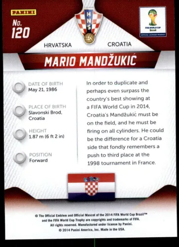 Vista 2 de 2014 Panini World Cup Prizm #120 Mario Mandzukic Croacia - Tarjeta de fútbol