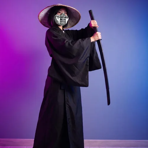 Vista 5 de Shihanee Juego de 3 piezas de bata negra Samurai con espada retráctil 3D