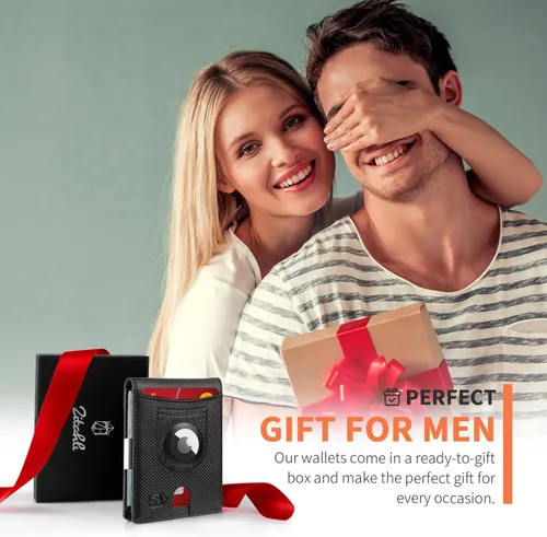 Vista 7 de Zitahli Carteras para hombre Airtag Holder Slim Rfid Cuero con Caja de Regalo