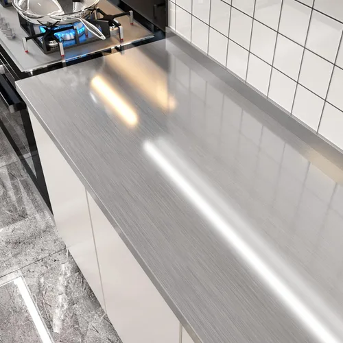 Vista 5 de Papel de contacto de acero inoxidable de 24" x 118" autoadhesivo, papel pintado adhesivo para nevera, despegar y pegar, salpicadero impermeable