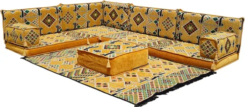 Vista 13 de arabicsofa Juego de sofás árabes tradicionales en forma de L - Sofás seccionales marroquíes - Asientos Majlis orientales para sala de estar