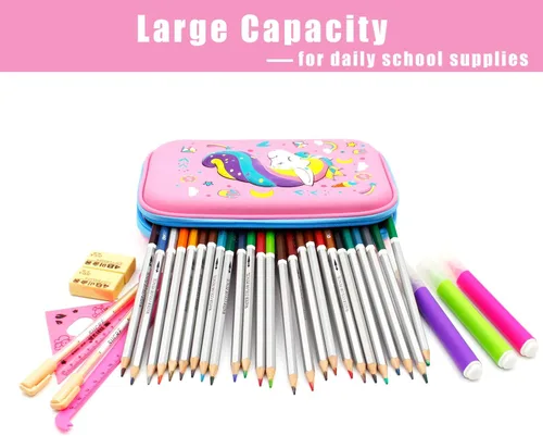 Vista 5 de SOOCUTE Regalos de unicornio de corona para niñas, bonito estuche de tapa dura de gran tamaño con compartimento, organizador de suministros