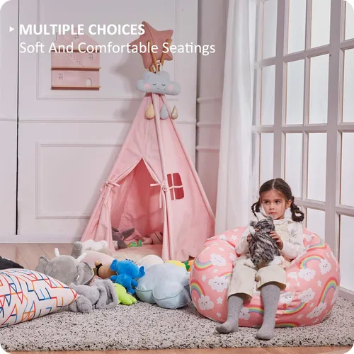 Vista 5 de Nobildonna Funda para puf de almacenamiento de animales de peluche, solo para niños y niñas, puf grande sin relleno para organizar juguetes de felpa
