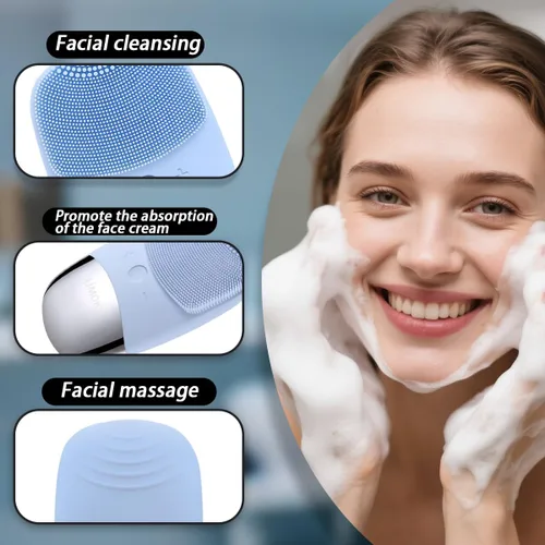 Vista 3 de Cepillo de limpieza facial, limpiador facial eléctrico 3 en 1, masajeador vibratorio, IPX7 impermeable, cepillo de poros recargable por USB