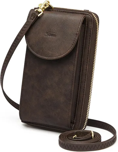 Vista 12 de S-ZONE - Bolso cruzado para mujer, de cuero sintético de PU, con bloqueo RFID, para teléfono celular/billetera A-Negro