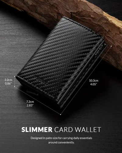 Vista 6 de Cartera plegable de cuero genuino con compartimento para billetes, ventana de identificación y bolsillo para monedas