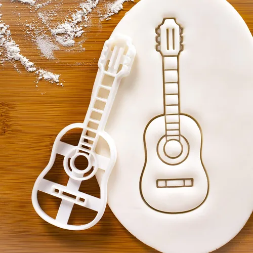 Vista 5 de Juego de 3 cortadores de galletas de guitarra (diseños: acústico, eléctrico, bajo), 3 piezas - Bakerlogy