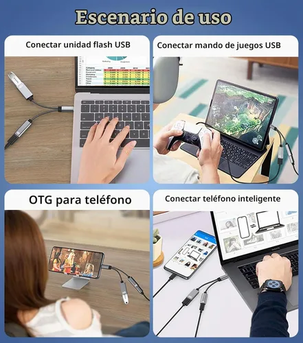 Vista 5 de AKWOR Adaptador USB C a USB OTG, divisor USB C 2 en 1 con puerto de carga PD de 60 W y puerto USB 3.0 hembra compatible con iPhone 15 Pro, MacBook
