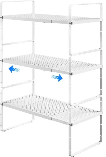 Vista 13 de Organizador de estantes expandibles para gabinete, organizador de estante pequeño de cocina para encimera, despensa, estante de especias
