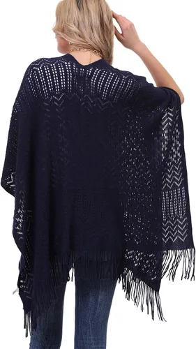 Vista 4 de Chal de punto para mujer Soul Young Ladies Fringe Knit Poncho Cardigan Capa
