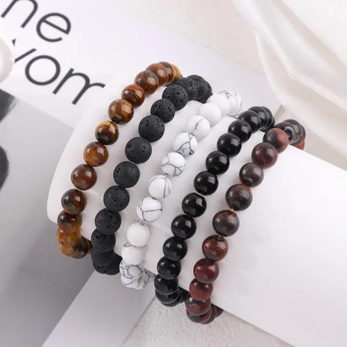 Vista 7 de SONNYX 5-7 pulseras de piedras semipreciosas de 0.315 pulgadas para mujer, pulseras de cuentas de cristal curativo para mujeres y hombres, pulseras