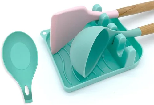 Vista 8 de Paquete de 2 cucharas para múltiples utensilios con almohadilla de goteo, antideslizante, resistente al calor, soporte para cuchara de cocina