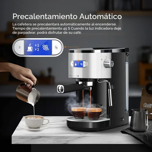 Vista 3 de COWSAR Máquina de café expreso comercial de 20 bares, cafetera compacta con espumador de leche, máquinas de café Expresso con tanque de agua