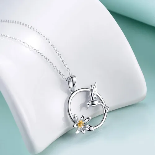 Vista 3 de WINNICACA Collar de plata de ley para mujeres y adolescentes diseño de colibrí de loto regalo de cumpleaños
