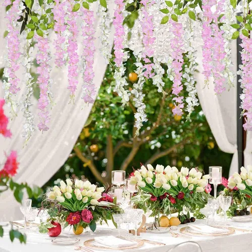Vista 7 de Paquete de 5 guirnaldas de flores colgantes de glicina rosa, enredaderas de flores artificiales de 3.77 pies, glicinia falsa, guirnalda colgante