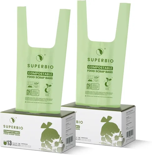 Vista 11 de SUPERBIO Bolsas compostables para restos de comida con asa de 1.6 galones, bolsas pequeñas de compost con asas, 50 unidades, 2 paquetes, BPI y OK