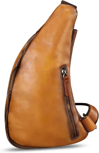 Vista 7 de Bolso de cuero genuino para mujeres y hombres, mochila de cuero retro para el pecho, bolso cruzado