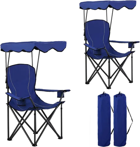 Vista 8 de LET'S CAMP Silla de campamento con toldo de sombra, silla de toldo Azul claro