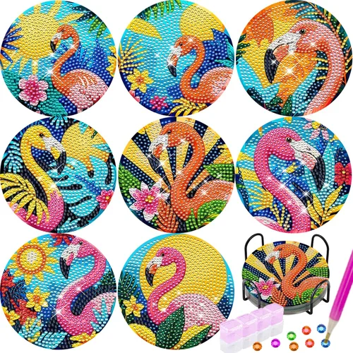 Vista 14 de TDOOW Posavasos de arte de diamante, 8 piezas de posavasos de pintura de diamante, kit de arte de diamantes de abeja para adultos, regalo