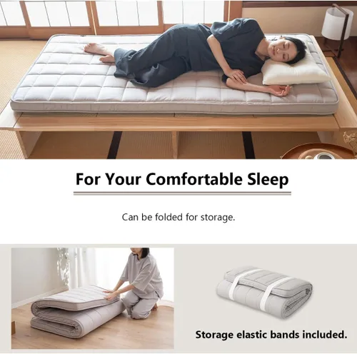 Vista 5 de EMOOR Colchón acolchado japonés para futón Machi, tamaño pequeño, individual, con refuerzo, plegable, con bandas elásticas almacenables