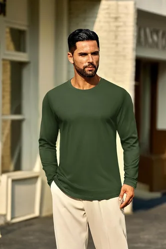 Vista 8 de Cotrasen - Camisetas básicas de manga larga para hombre, de algodón, con cuello redondo, transpirables, suaves y casuales