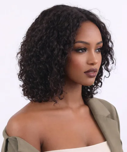 Vista 49 de Peluca de cabello humano rizado profundo de 12 pulgadas para mujeres negras, color natural Glueless T Part HD Curls Lace Front Wigs, Pre-Plucked