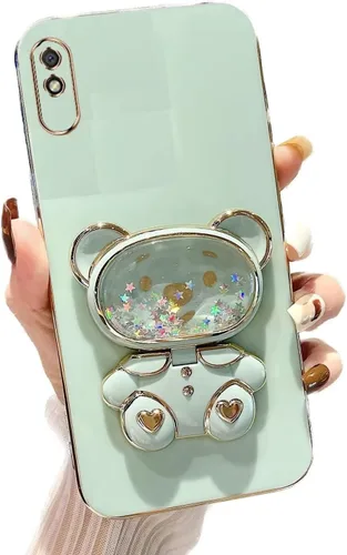 Vista 68 de Miagon Bear - Funda con soporte para espejo para Xiaomi Redmi A1, Quicksand Glitter Electroplated Soft TPU Protector Slim a prueba de golpes