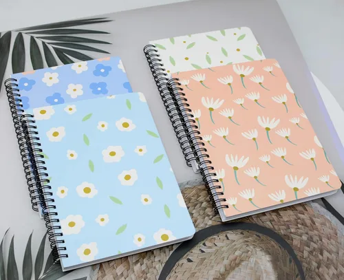 Vista 5 de Yansanido 4 cuadernos en espiral A5, tapa dura gruesa con diseño de margaritas de 0.315 in, 4 colores, 80 hojas (160 páginas) para estudio y notas