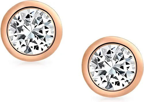 Vista 2 de Minimalist .75CT Tiny Round Bezel Solitaire AAA CZ Stud Earrings For Women .925 Sterling Silver Birth Month Colors 6MM